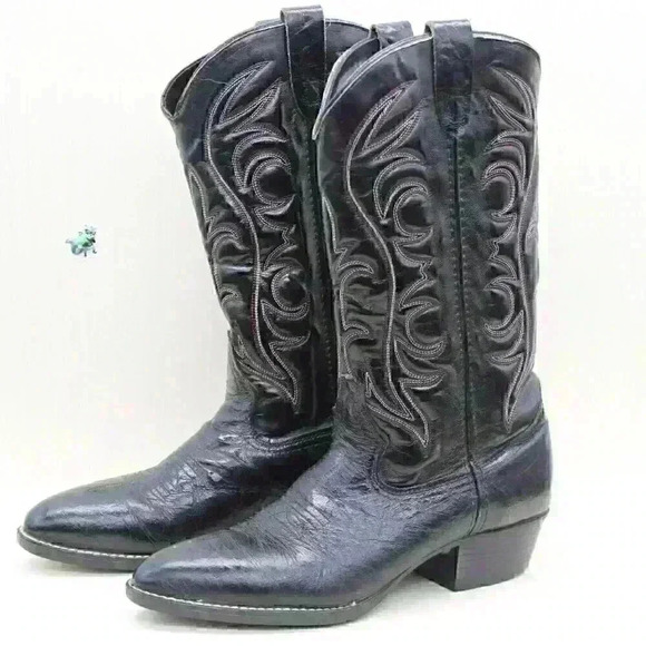 Bronco Men's Black Leather Cowboy Western Boots Size US 10 D - Picture 1 of 10